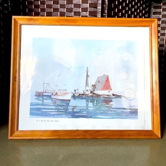 Paul Loring Old Gull Rock Light, Newport Matted and Framed Print - Picture 1 of 16